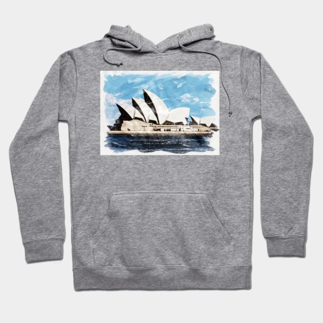 Sydney Australia Aussie Opera House Waterfront Watercolour Travel Wanderlust Painting Hoodie by Naumovski